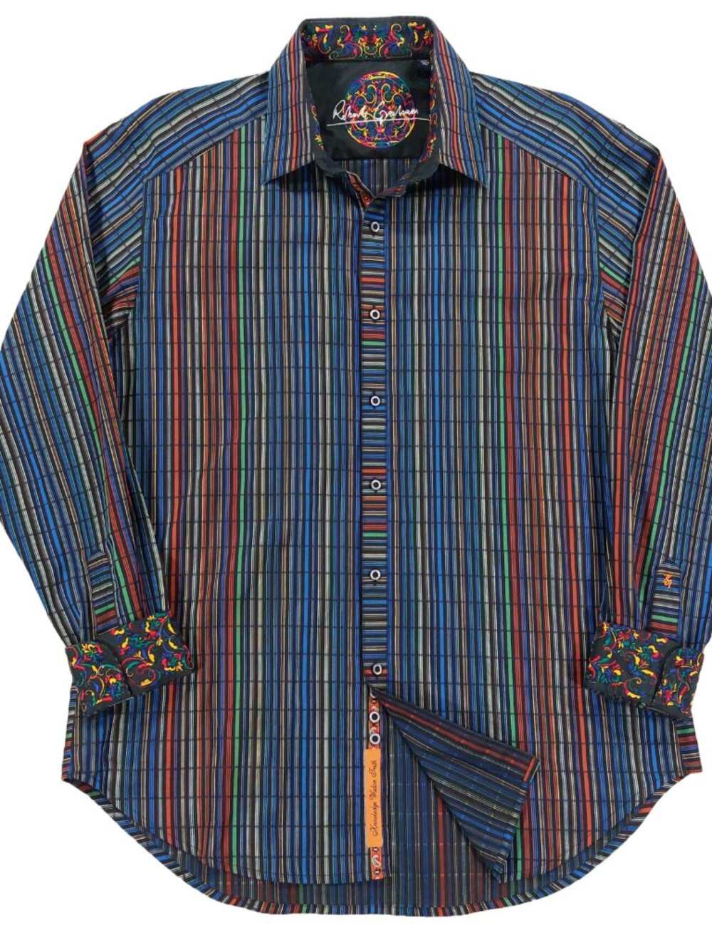 Robert Graham Shirt Large, Flip Cuff, Colorful Striped & Paisley, Long Sleeve
